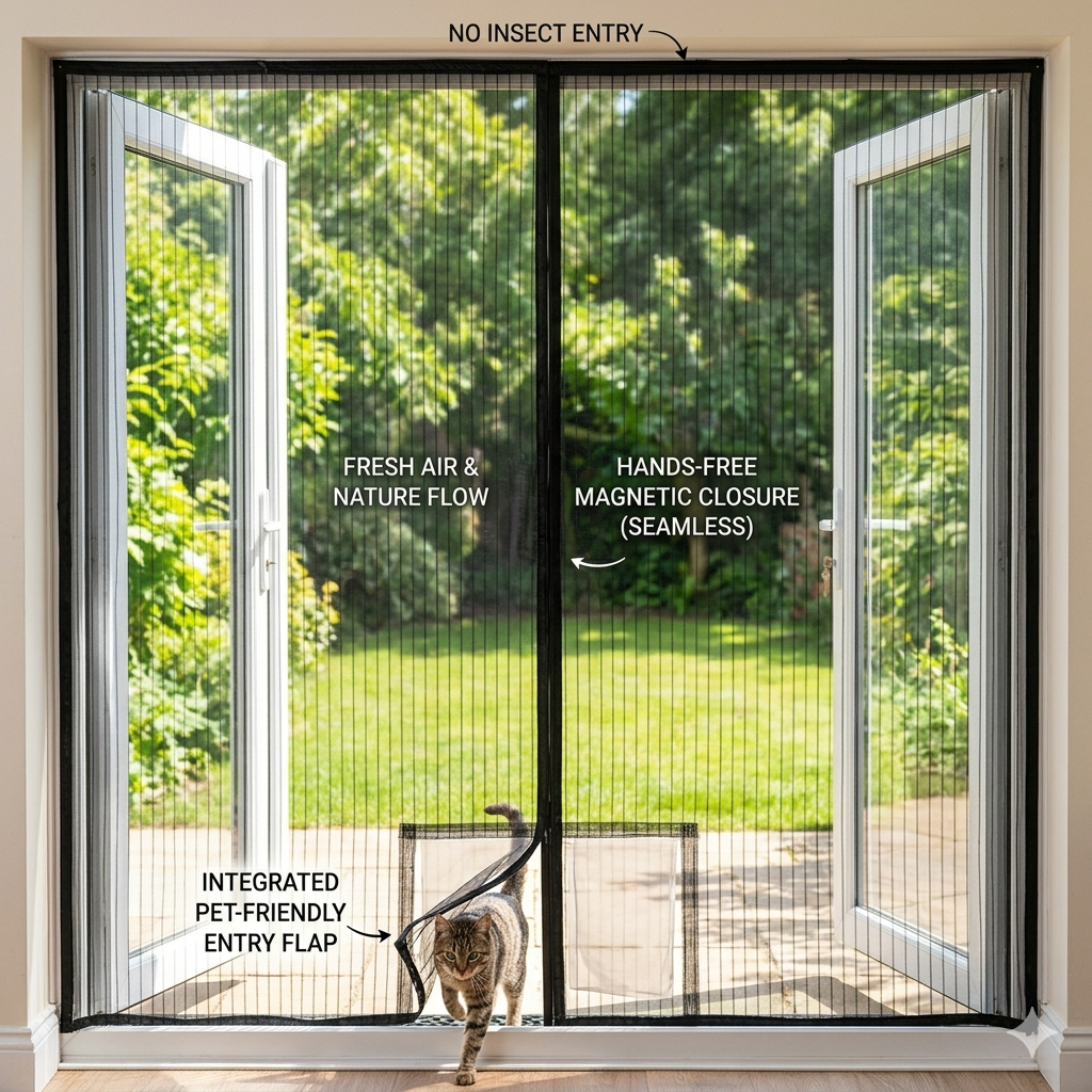 Magnetic Mosquito Net Door Curtain Keep Bugs Out, Let Fresh Air In